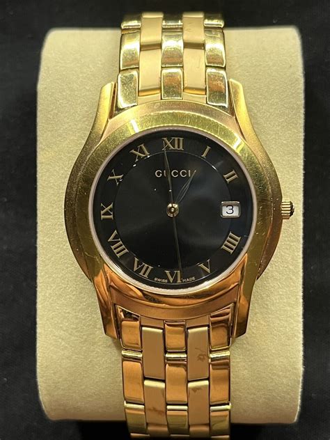 Gucci 5400L 18K Gold Plated Black Dial Women's Watch Vintage 